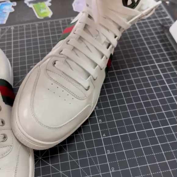 White and Green High-Top Sneakers with Textured Leather - Picture 4 of 4